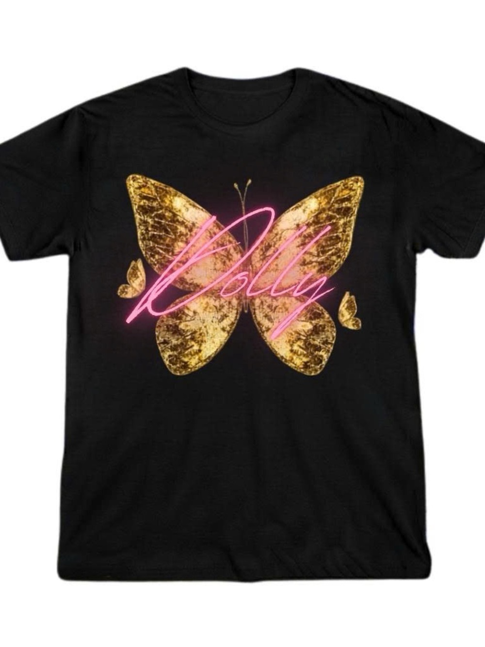 Gildan Black T-Shirt with Dolly Parton Gold Butterfly